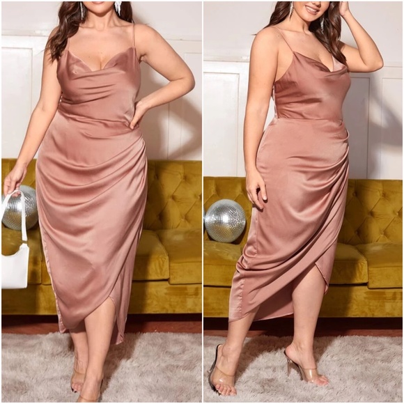 Plus Satin Formal Evening Black Tie Cami Dress - Picture 5 of 8